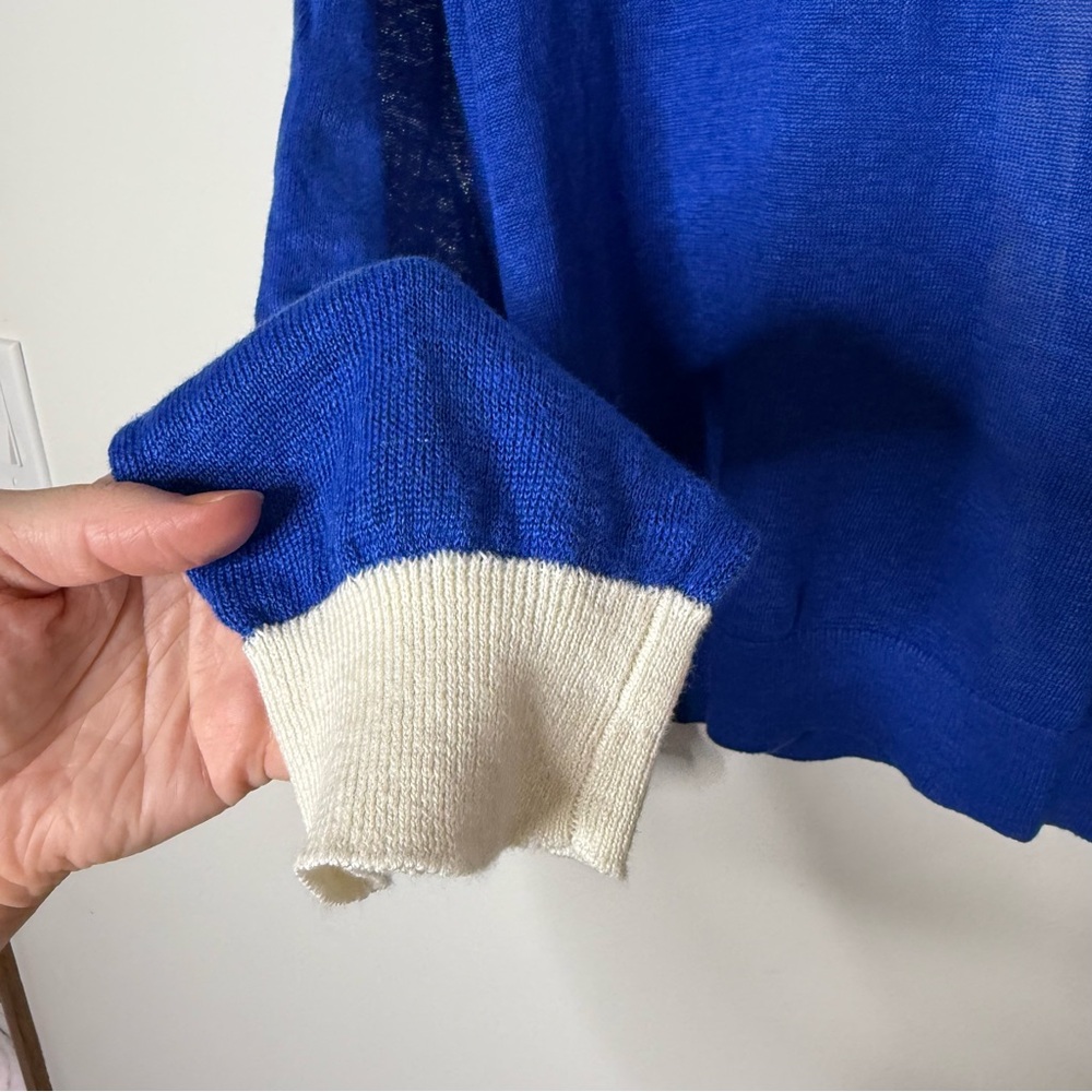 Boden Liv Linen Cardigan in bright blue with white bordering varsity size XL - Picture 8 of 12